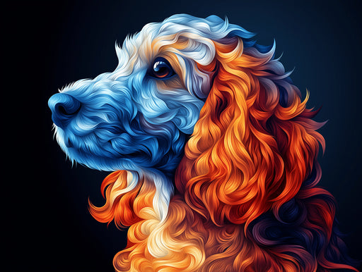 Textured Dog Mural Wallpaper | Dark Blue Background with Colorful Fur
