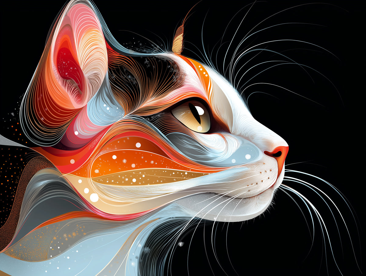 Artistic Cat Mural Wallpaper | Color - Swirled Feline Profile