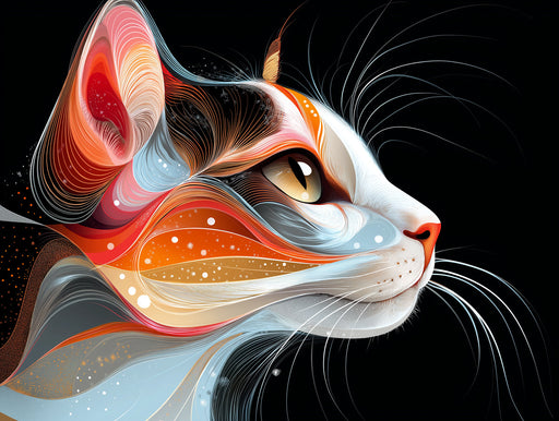 Artistic Cat Mural Wallpaper | Color - Swirled Feline Profile