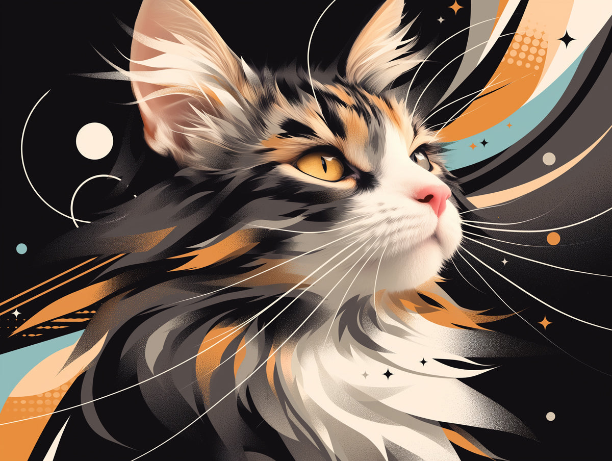 Cosmic Cat Mural Wallpaper | Black - background with Starry Feline