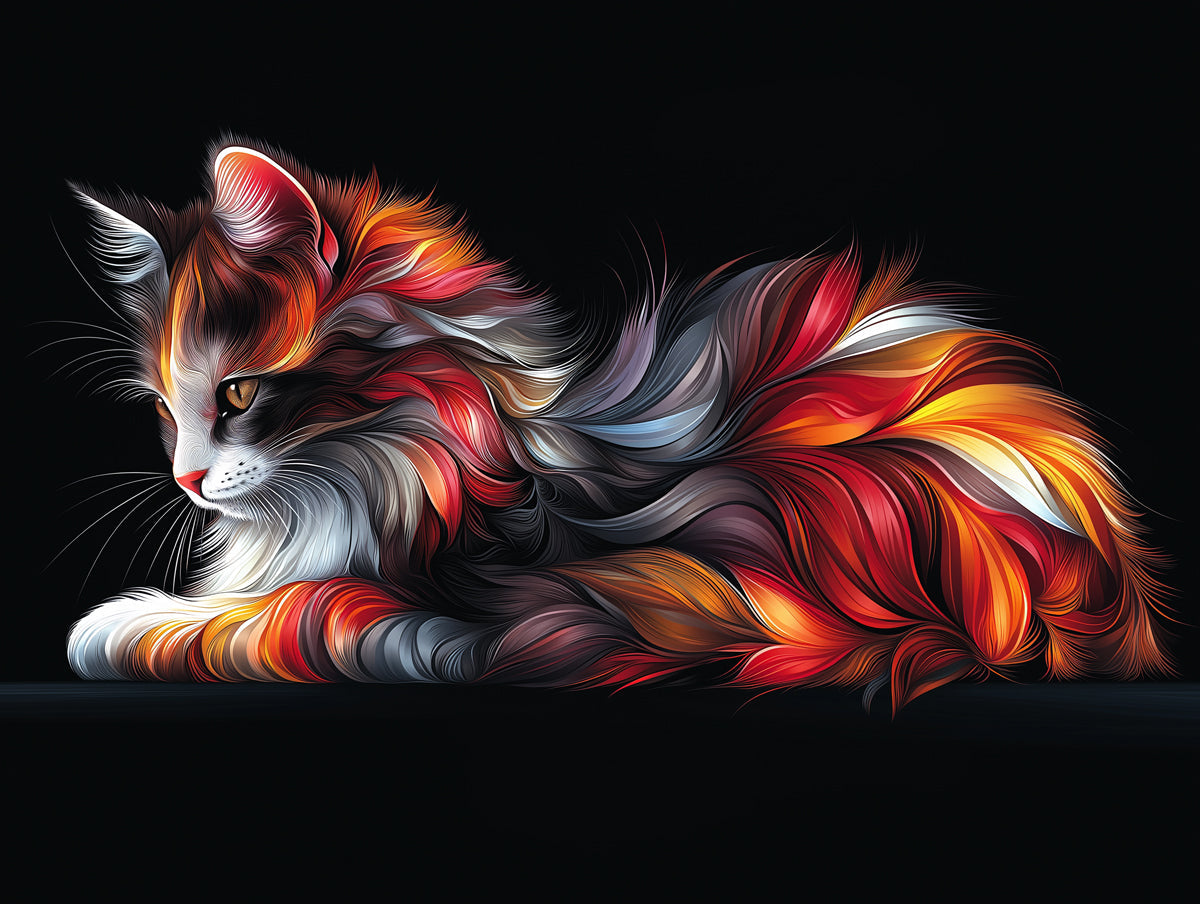 Artistic Cat Mural Wallpaper | Black - background with Swirling Colors