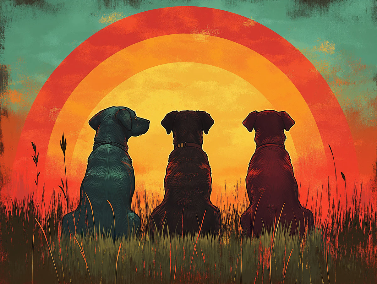 Sunset - gazing Dogs Mural Wallpaper | Rainbow - and - Sunset Background