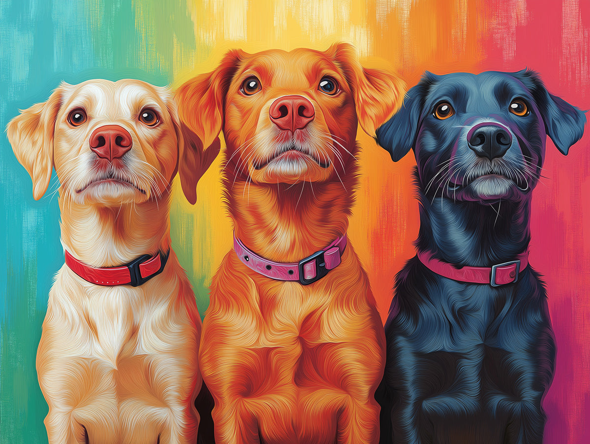 Colorful Dogs Mural Wallpaper | Multicolored - background with Three Canines