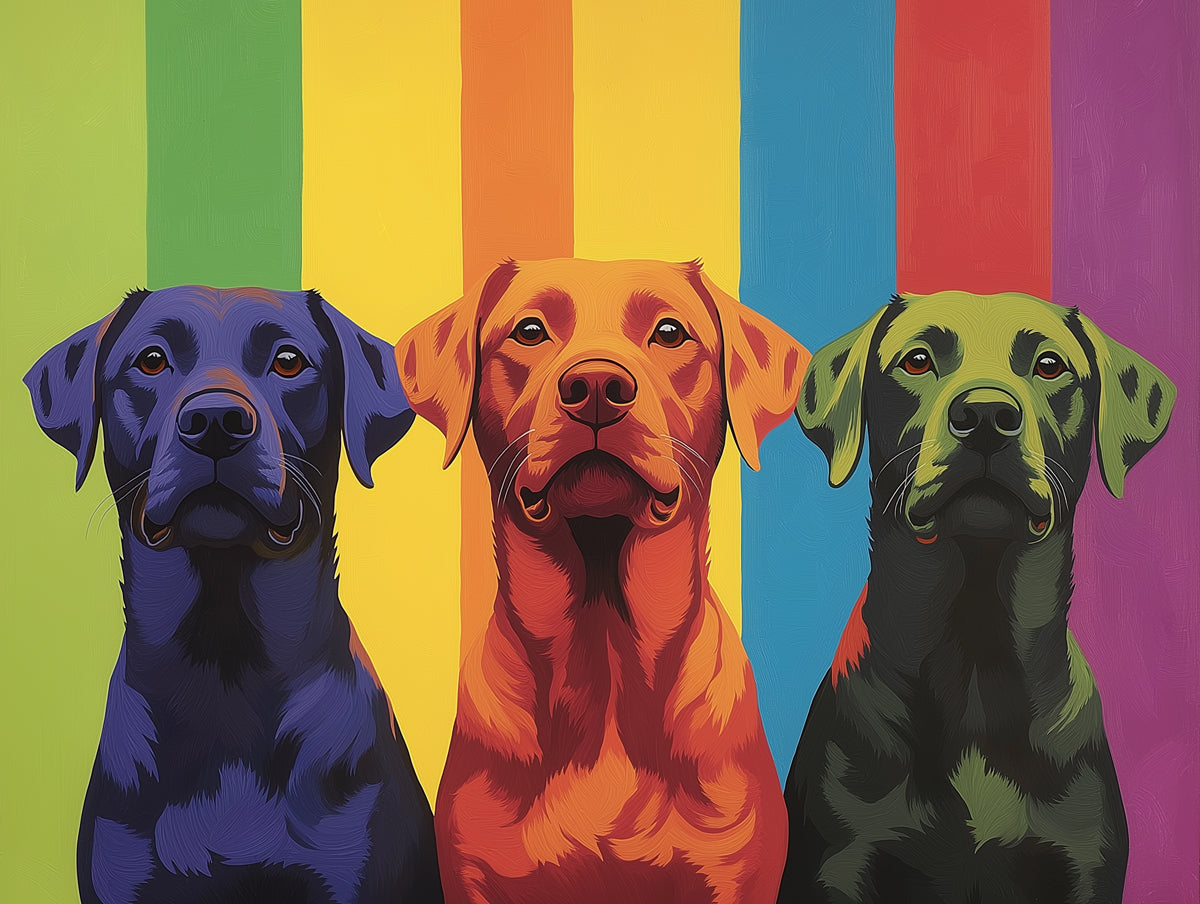 Colorful Dogs Mural Wallpaper | Multicolored - background with Three Canines