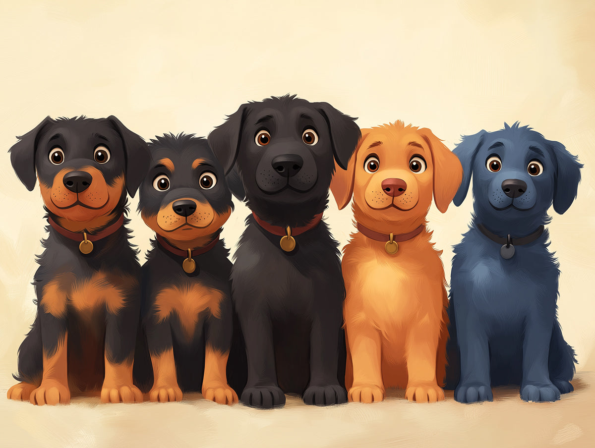 Five - dog Mural Wallpaper | Neutral Background with Canine Line - up