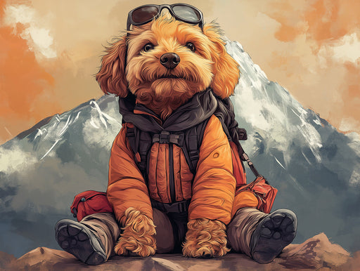 Aviator Dog Mural Wallpaper | Mountainous and Cloudy Background with Fluffy Dog