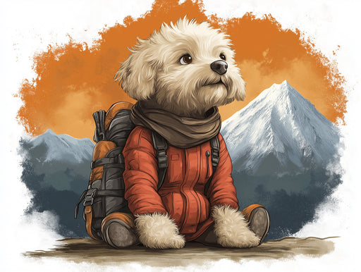 Adventurous Dog Mural Wallpaper | Mountainous Orange - hued Background