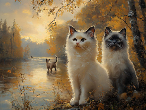 Two Cats Mural Wallpaper | Autumn Forest Background