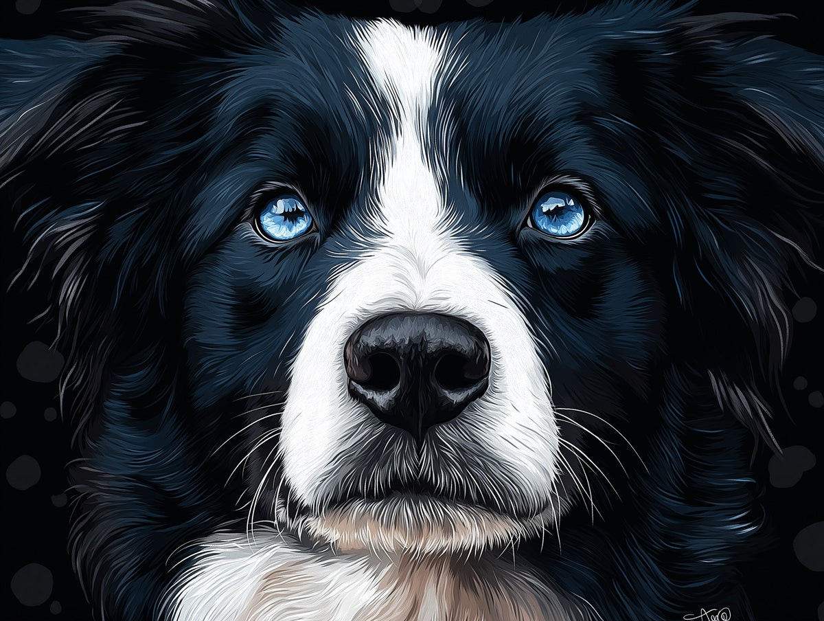 Blue - eyed Dog Mural Wallpaper | Close - up with Expressive Eyes