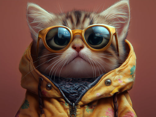 Hipster Kitten Mural Wallpaper | Maroon Background with Shades