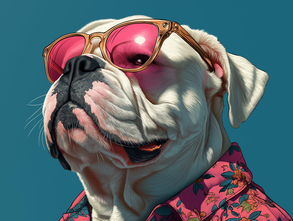 Stylish Bulldog Mural Wallpaper | Teal Background with Pink Shades