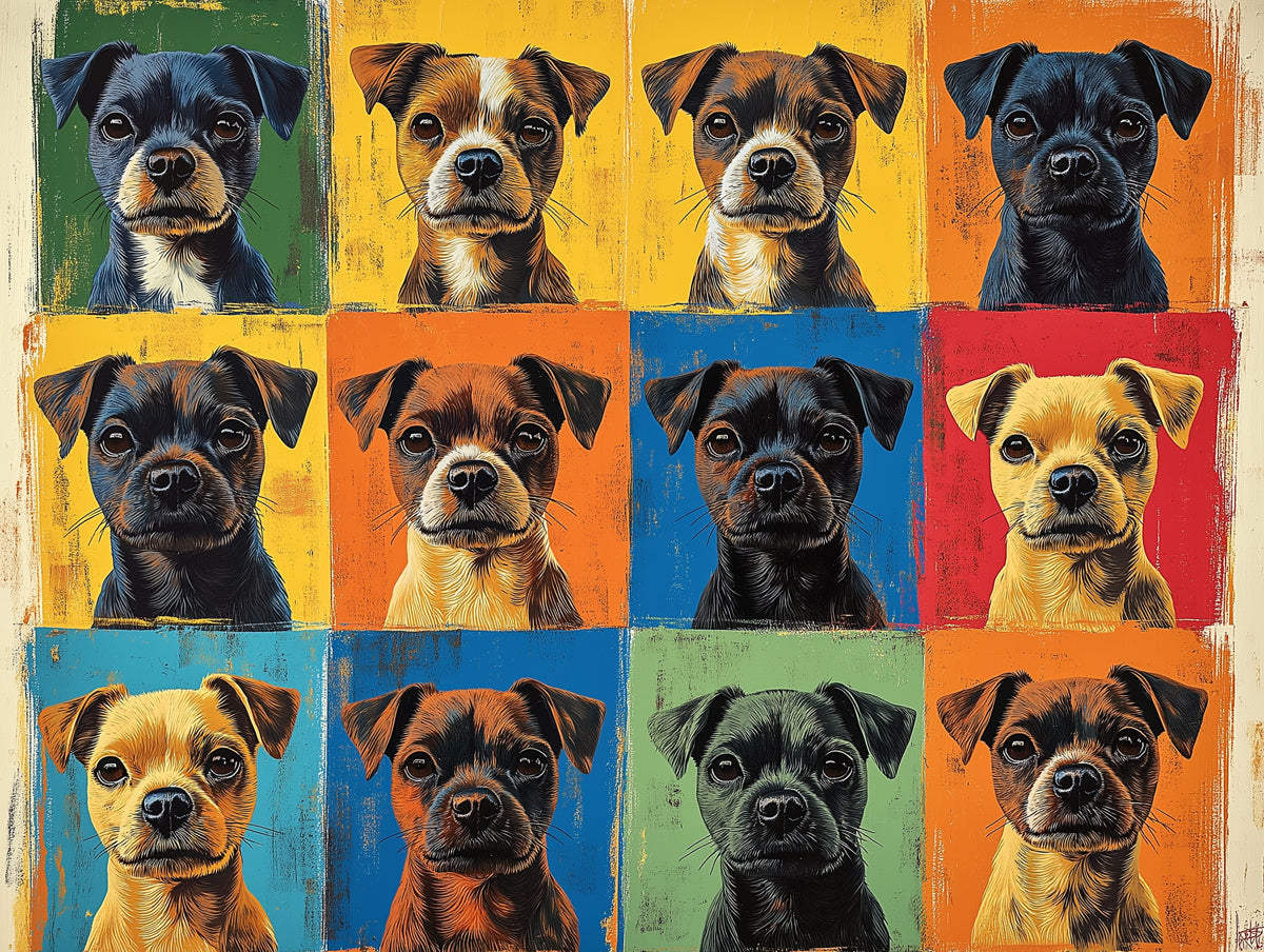 Canine - collage Mural Wallpaper | Multicolored Background with Dog Portraits