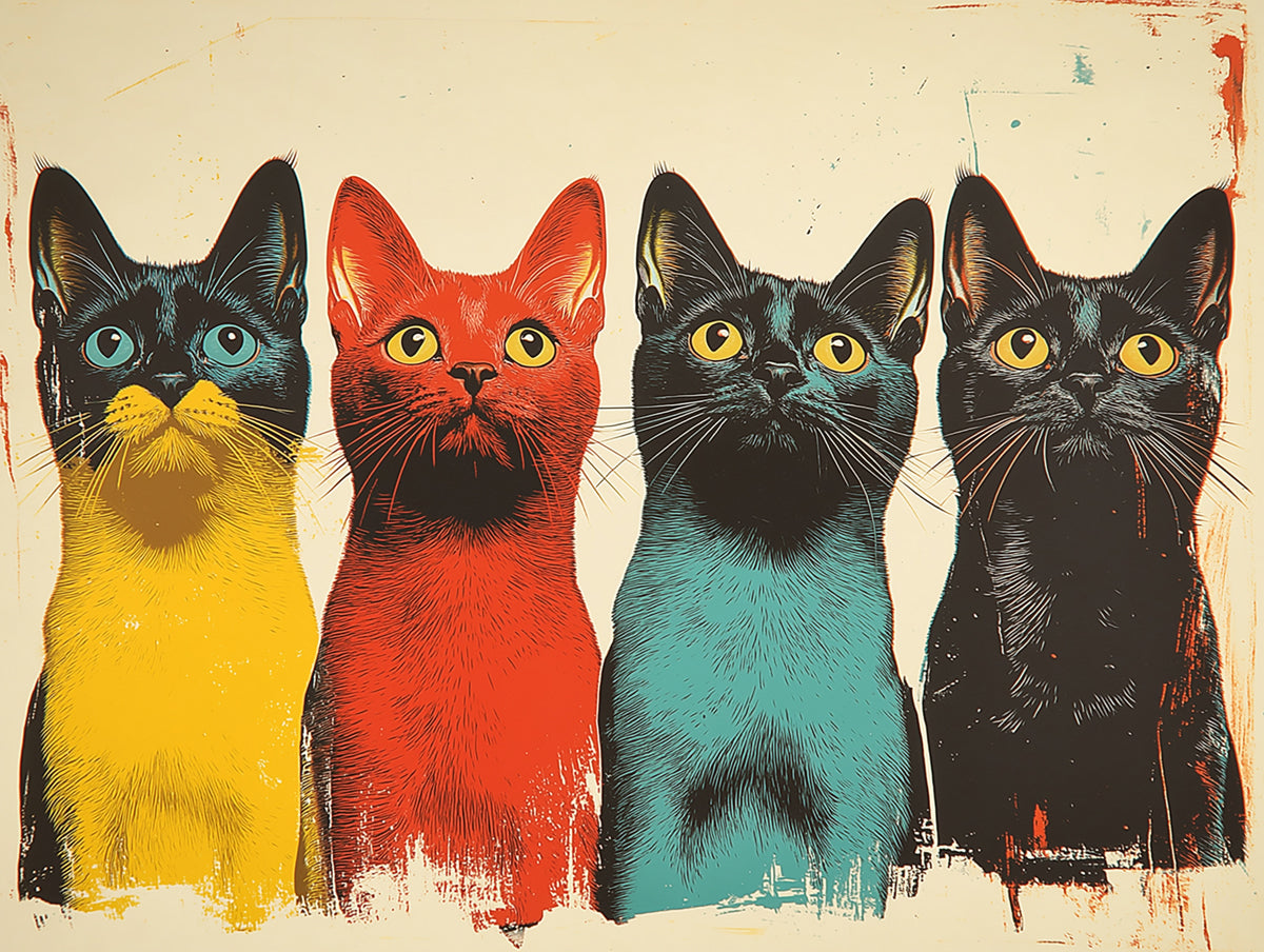 Pop - art Cat Mural Wallpaper | Colorful Feline Line - up