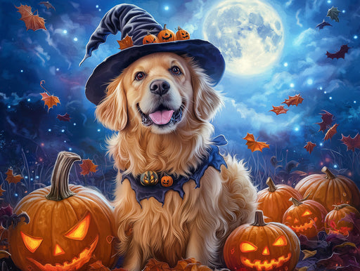 Halloween Golden Retriever Mural Wallpaper | Spooky - festive Scene