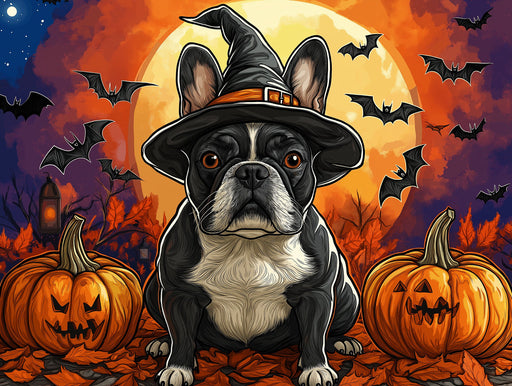 Halloween Frenchie Mural Wallpaper | Moonlit Witchy Vibe