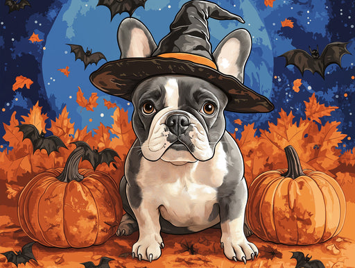 Halloween Frenchie Mural Wallpaper | Moonlit Witchy Vibe