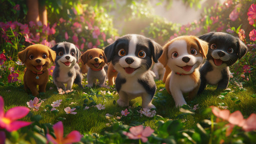 Puppy - filled Meadow Mural Wallpaper