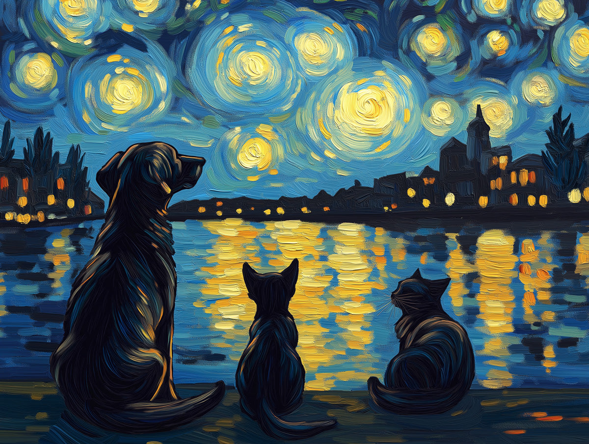 Starry Night - inspired Dog and Cat Mural Wallpaper