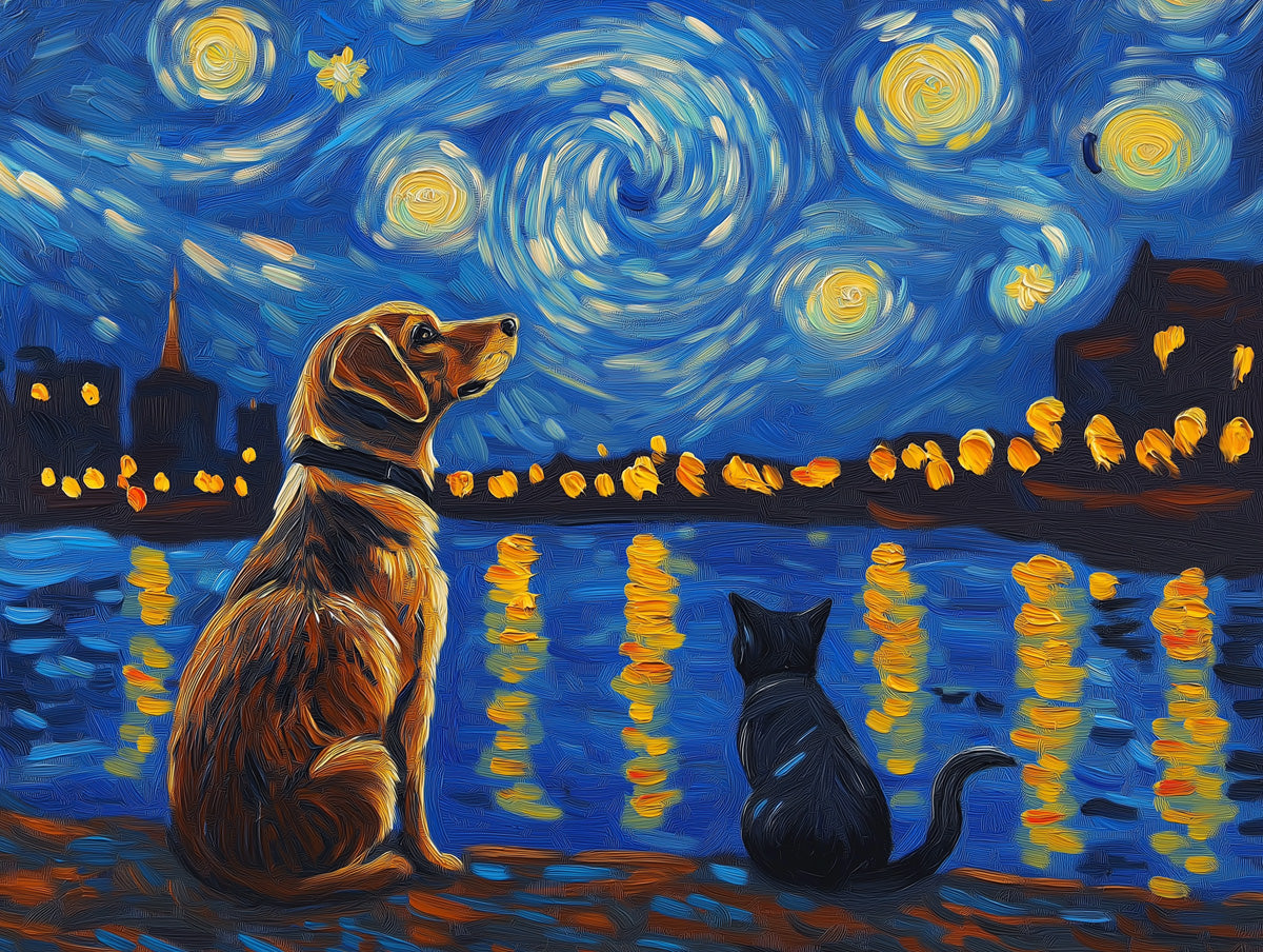 Starry Night - inspired Dog Mural Wallpaper