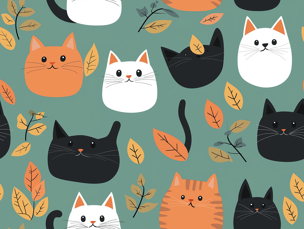 Patterned Cat Mural Wallpaper