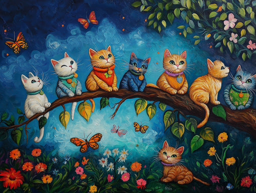  Branch - sitting Cats Mural Wallpaper