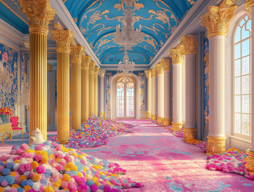 Royal Palace Hall Mural Wallpaper (Blue and Pink) | Blue, Pink, Gold  Baroque Palace