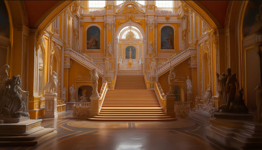 Grand Baroque Staircase Mural Wallpaper (Orange - Toned) | Orange, Gold, Brown