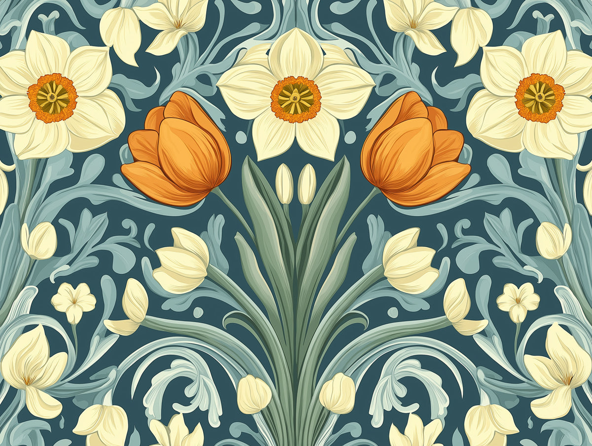 Floral Teal Tapestry Mural Wallpaper | Teal, Yellow, Cream
