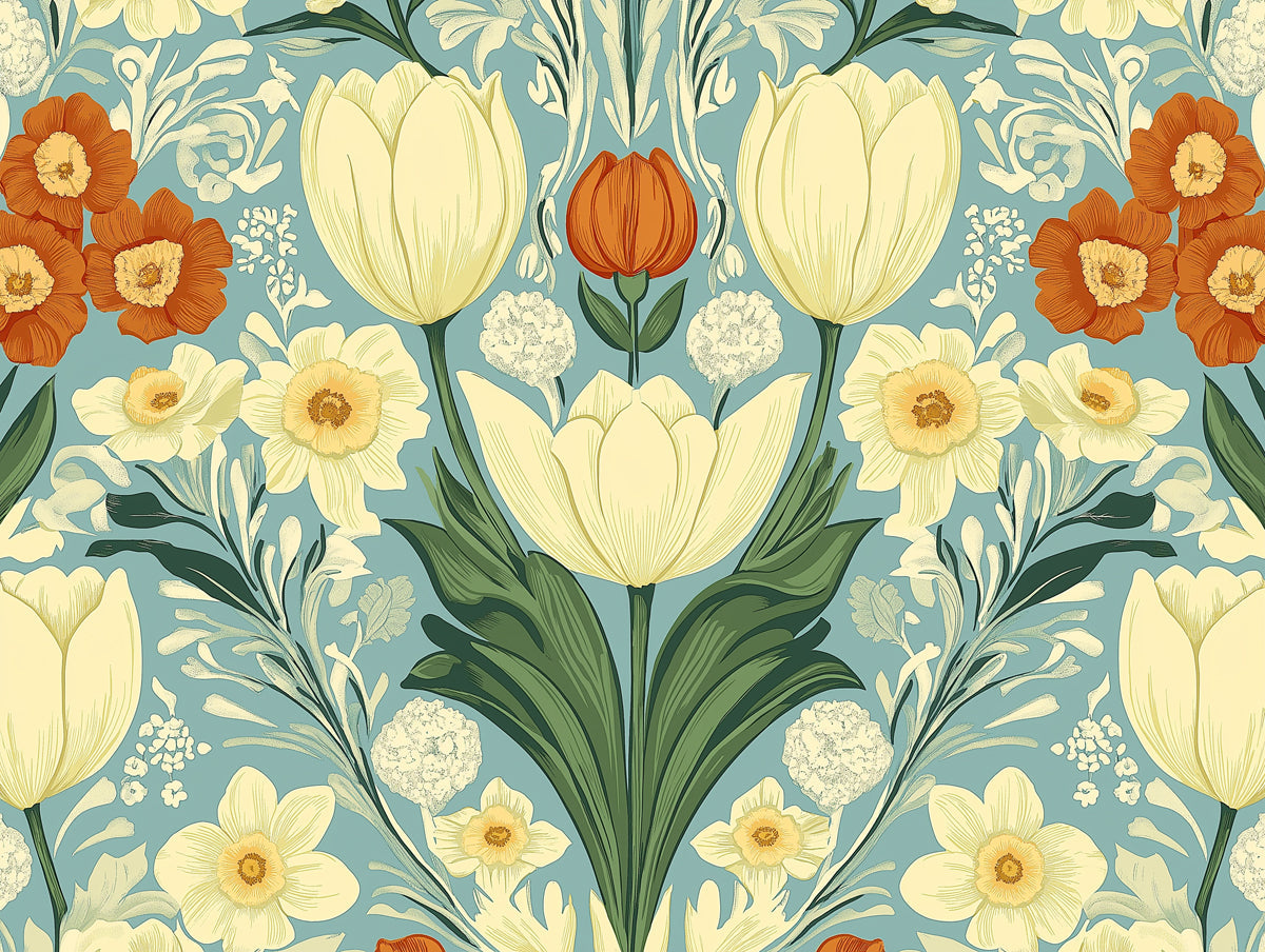 Floral Teal Tapestry Mural Wallpaper | Teal, Yellow, Cream