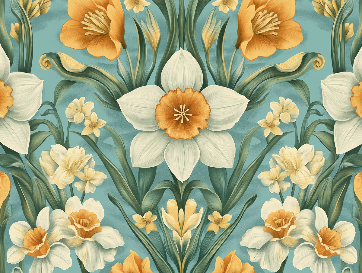 Floral Teal Tapestry Mural Wallpaper | Teal, Yellow, Cream
