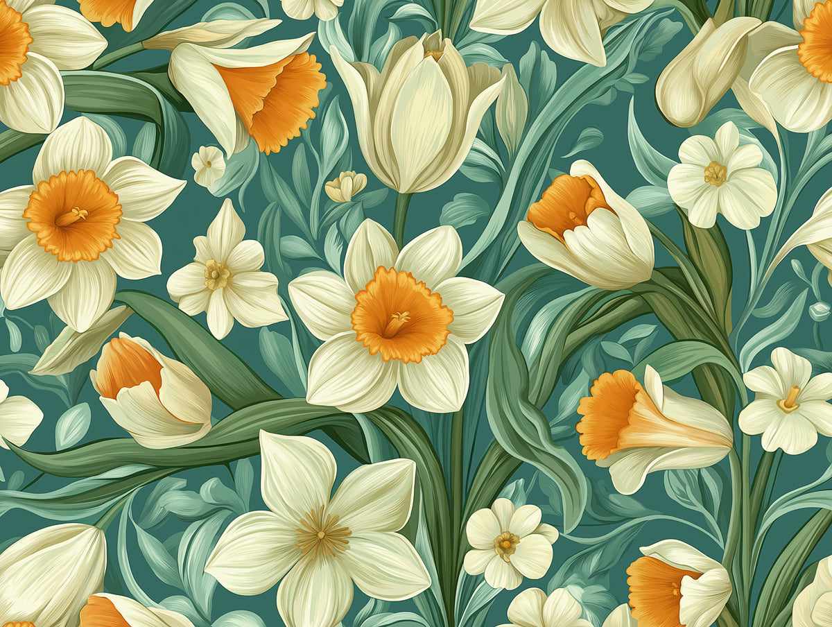 Botanical Greenery Mural Wallpaper | Green, Orange, Brown