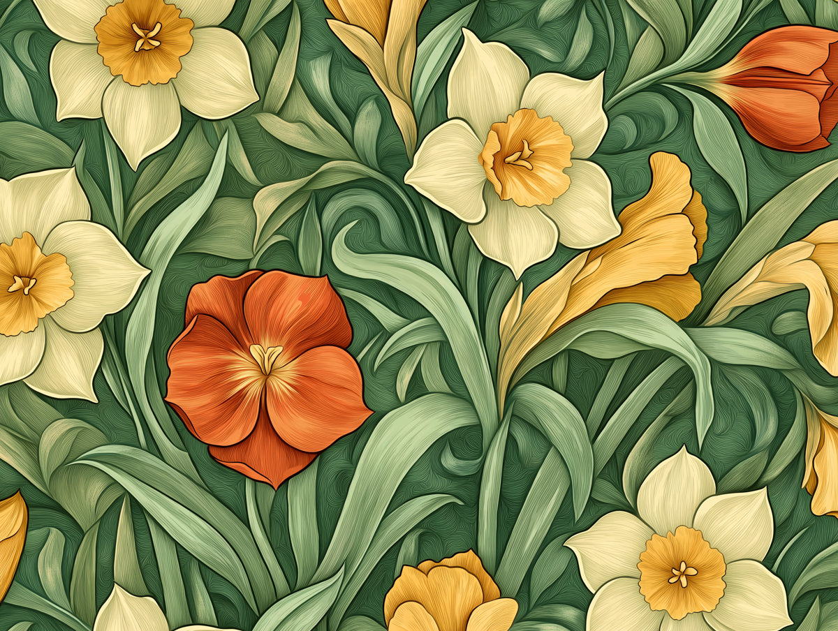Botanical Greenery Mural Wallpaper | Green, Orange, Brown