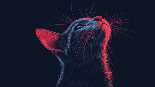 Neon - Eared Cat Mural Wallpaper | Dark Blue, Red