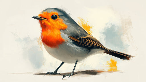 Cheerful Robin Mural Wallpaper | Orange, Gray, White