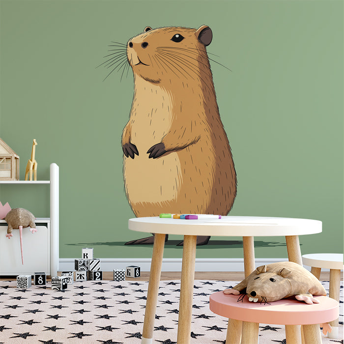 
Capybara Charme Wandbildtapete für ein Kinderspielzimmer | Braun, Grün