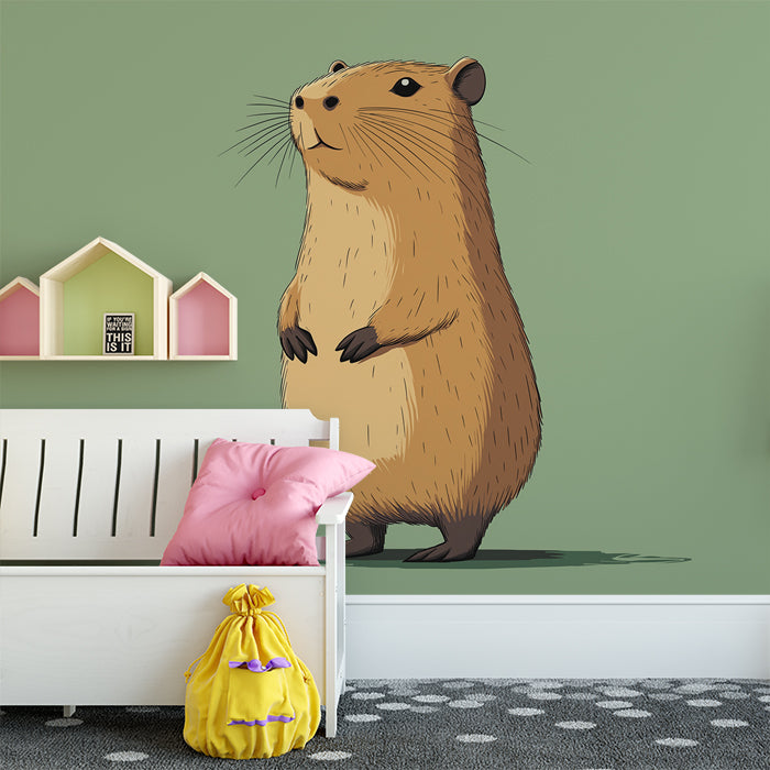 
Capybara Charme Wandbildtapete für ein Kinderspielzimmer | Braun, Grün