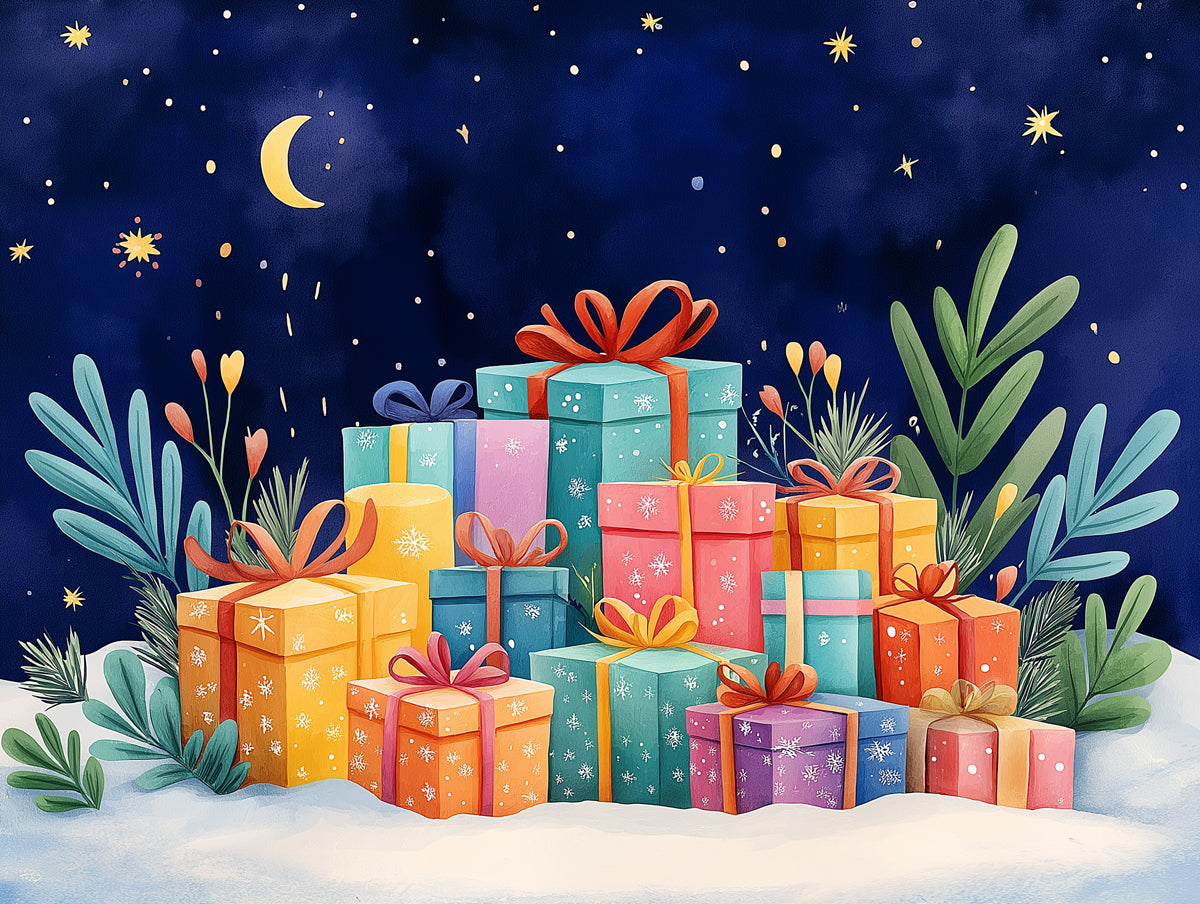 Starry Giftland Mural Wallpaper | Blue, Multicolored