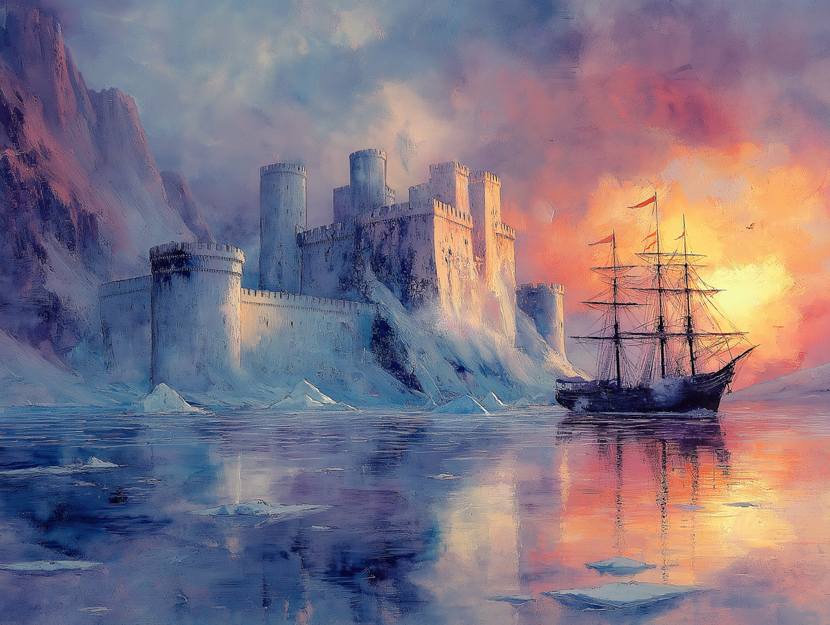 Coastal Castle at Sunset Mural Wallpaper