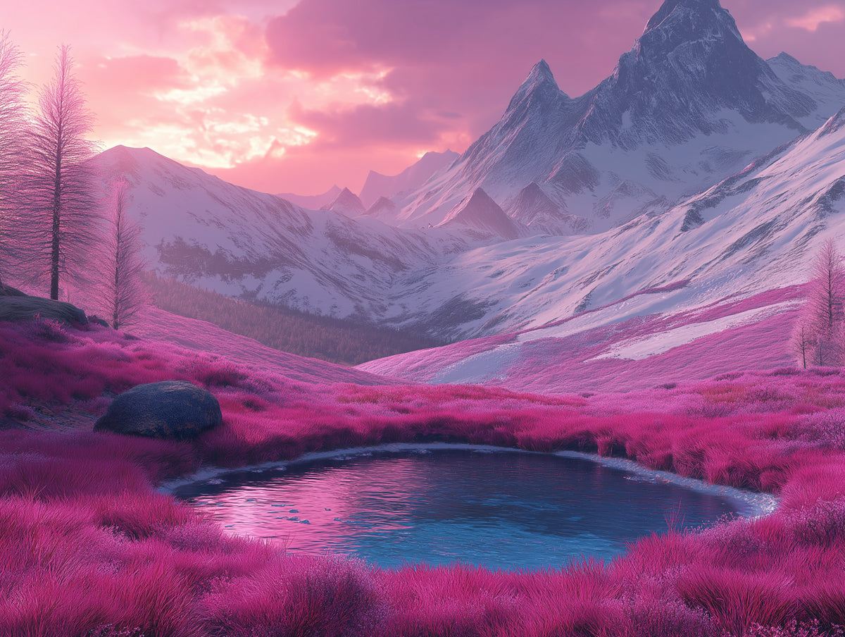 Pink - Hued Alpine Landscape Mural Wallpaper