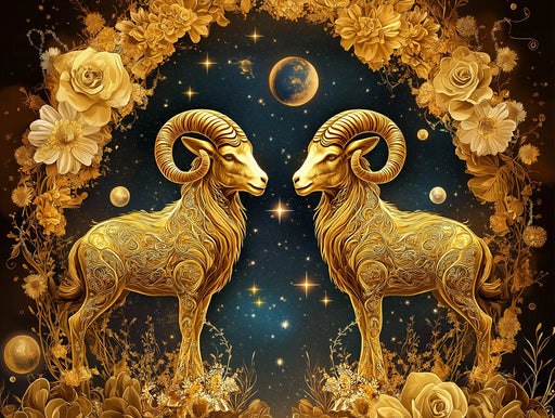 Aries - Golden Ram Mural Wallpaper | Gold, Black, and Stars