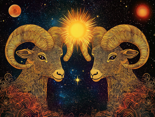 Aries - Celestial Ram Mural Wallpaper | Golden, Cosmic Hues, and Lunar Elements