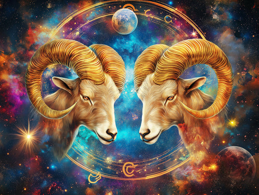Aries - Galactic Ram Mural Wallpaper | Vivid Cosmic Colors, Rams