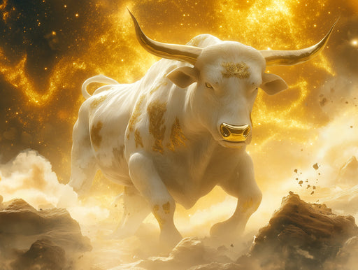 Taurus - Cosmic Bull Mural Wallpaper | Golden, Celestial Hues, and Nebula - like Background