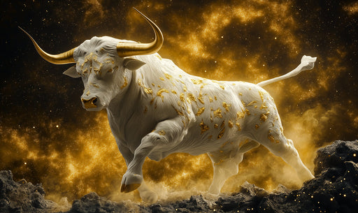 Taurus - Cosmic Bull Mural Wallpaper | Golden, Celestial Hues, and Nebula - like Background