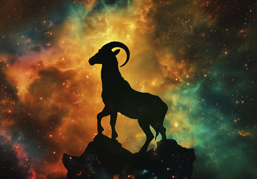 Capricorn - Celestial Goat Mural Wallpaper | Dark, Cosmic Hues, and Silhouette