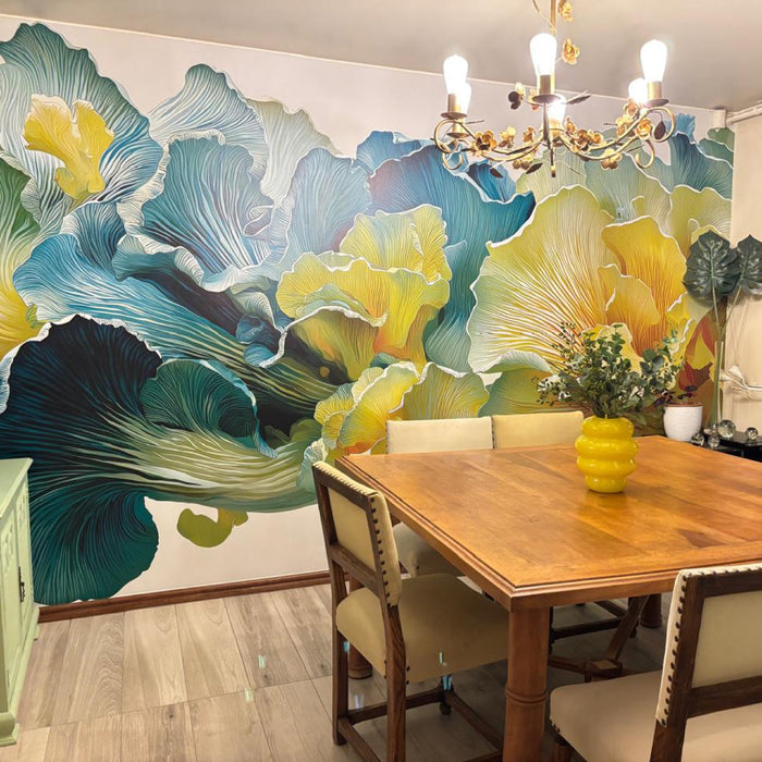 Customer photo: Surreal Giant Coral Fungi and Sailboat mural installed in a dining room