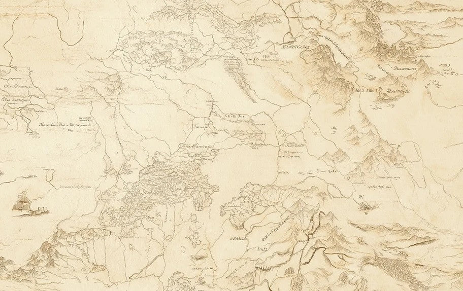 Vintage Geographical Map Mural Wallpaper | Beige and Brown in Seating Area