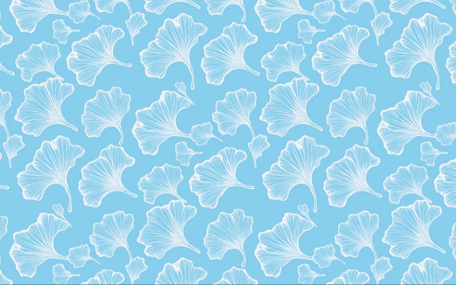 Papier peint Ginkgo Vent Céleste | Mur végétal bleu clair pour des intérieurs frais