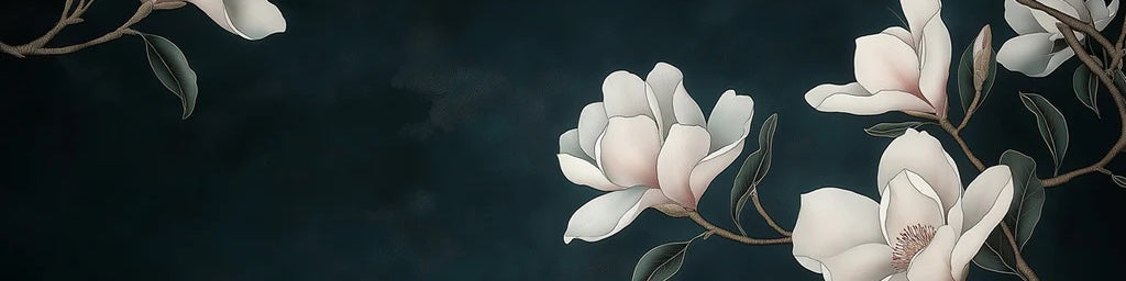 White Magnolia Branch Mural Wallpaper — Minimalist Floral Art