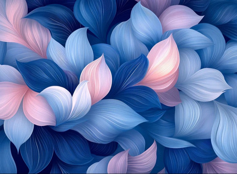 Abstract Blue &amp; Pink Floral Mural Wallpaper | Dreamy Layered Petal Art